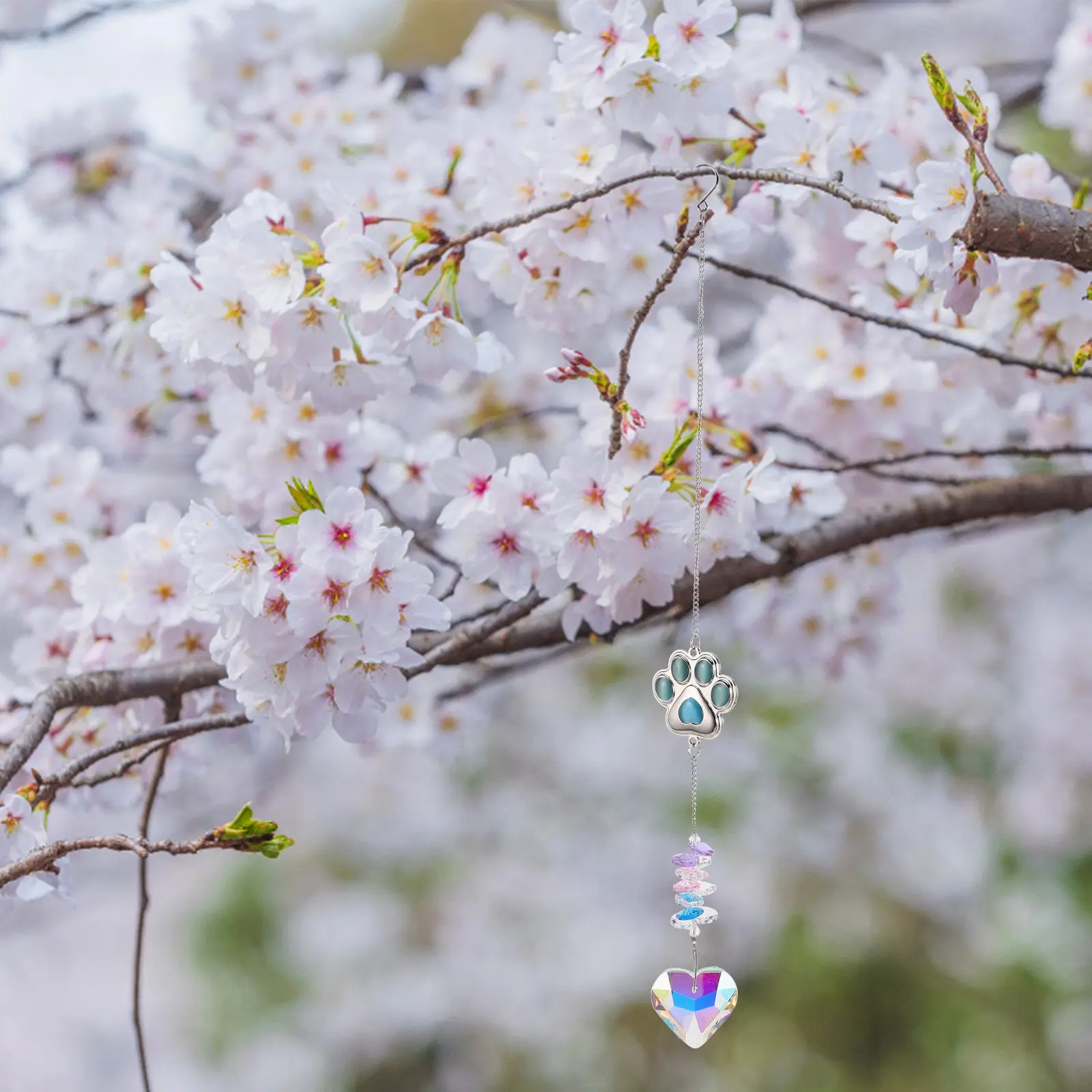 Crystal Paw Print Sun Catcher Wind Chime Outdoor Yard Decorations Dog Pet Memorial Sympathy Hanging Ornament Sky