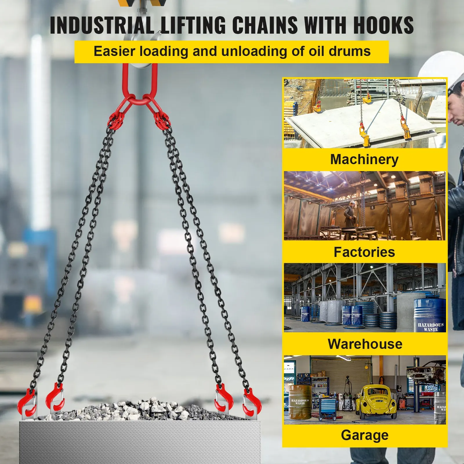 

5Ft Chain Sling 5 Ft Engine Lift Chain G80 Alloy Steel Engine Chain Hoist Lifts 3 Ton