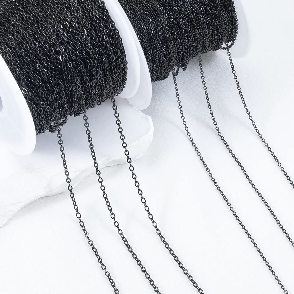 

2 метра из нержавеющей стали черного цвета, плоские крестики в форме О-образной формы, цепочки для DIY ожерелья, браслета, аксессуары для изготовления ювелирных изделий