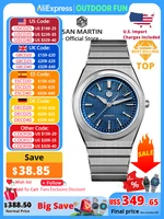 Reloj deportivo de lujo para hombre San Martin de 39mm con esfera tipo gofre, pulsera integrada, Miyota 90S5, mecánico automático, fondo transparente, SN0152