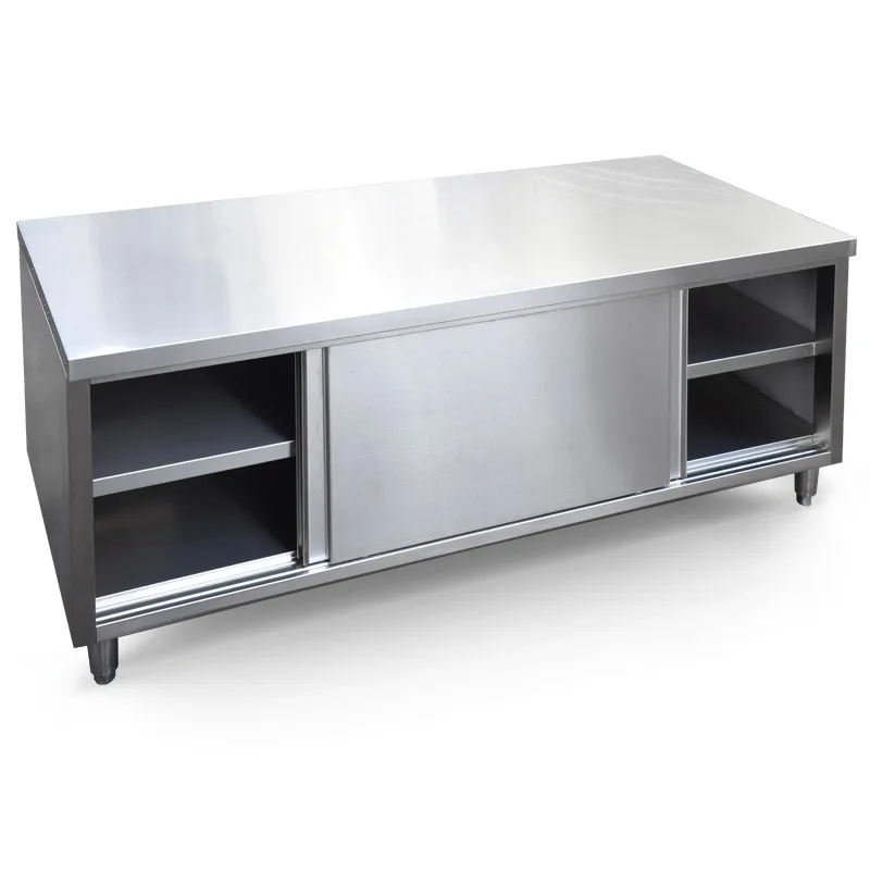 Stainless steel workbench Commercial kitchen console Double-pass charging table Cutting vegetable chopping board cabinet sheet