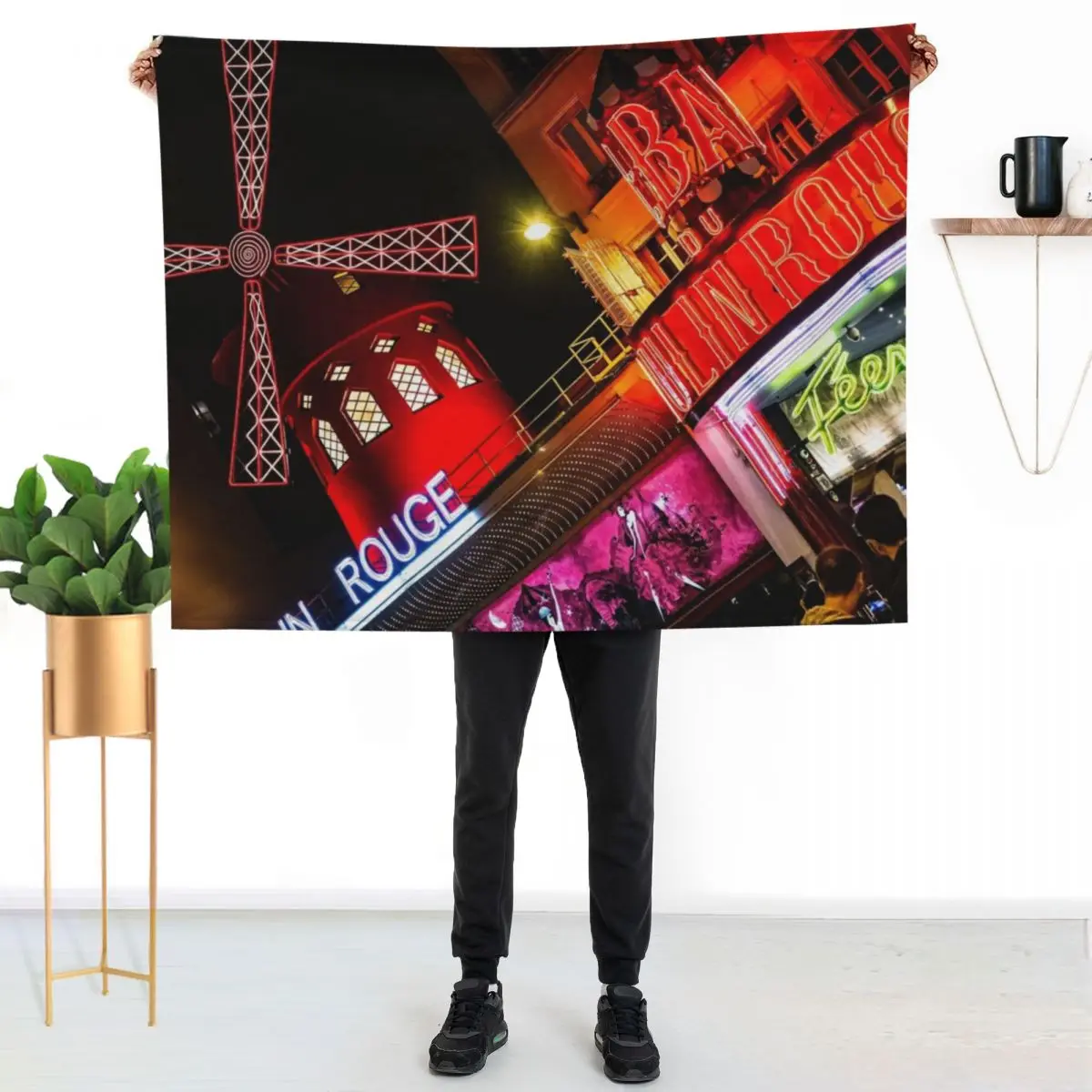 The Moulin Rouge by Night. Paris Throw Blanket Large Decoratives Soft heavy to sleep Cute Bed Fashionable Blankets