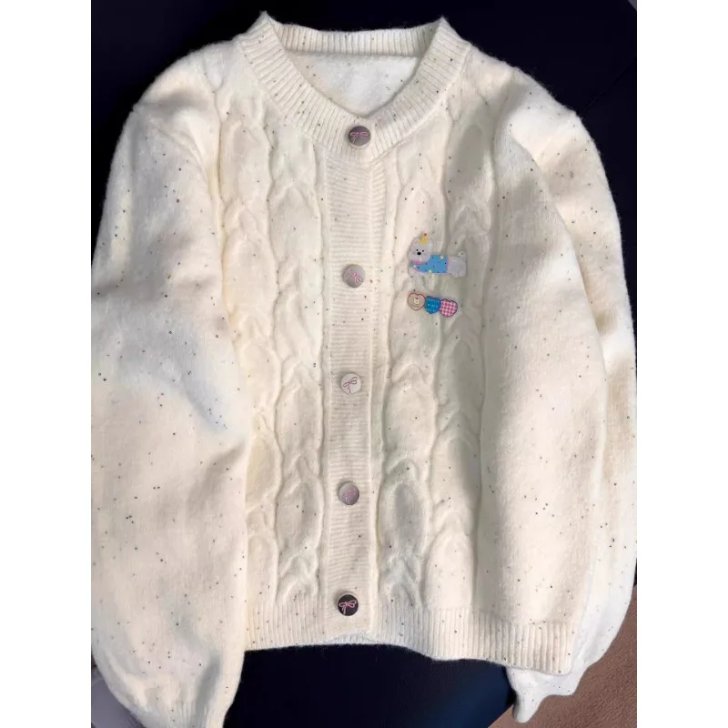 Y2k Sweet O-neck Single Breasted Cardigan 2025 Autumn Winter New Sweaters Coat Women Fashion Lazy Bow Knitted Tops Mujer