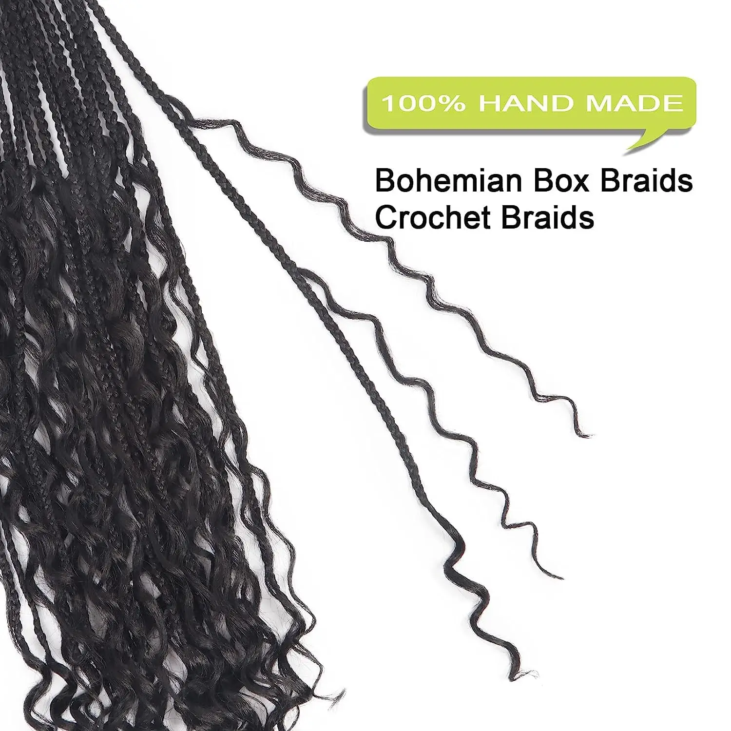 1/7 عبوات من ضفائر صندوق الآلهة 10-24 بوصة ضفائر صندوق بوهو مسبقة الحلقات مع أطراف مجعدة 3X ضفائر شعر كروشيه جدائل شعر صناعية #4