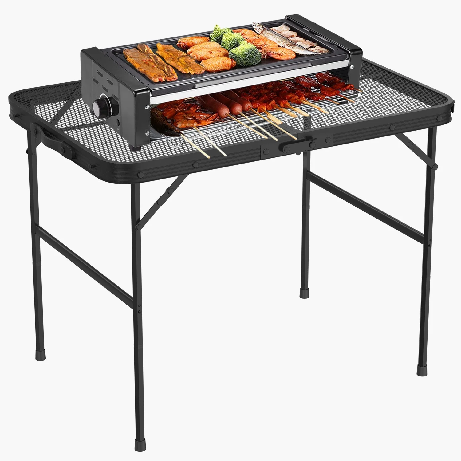 35.62x23.42x25.9in Foldable Camping Table Collapsible Picnic Aluminum Alloy Grill Stand 88LBS Max Load Height