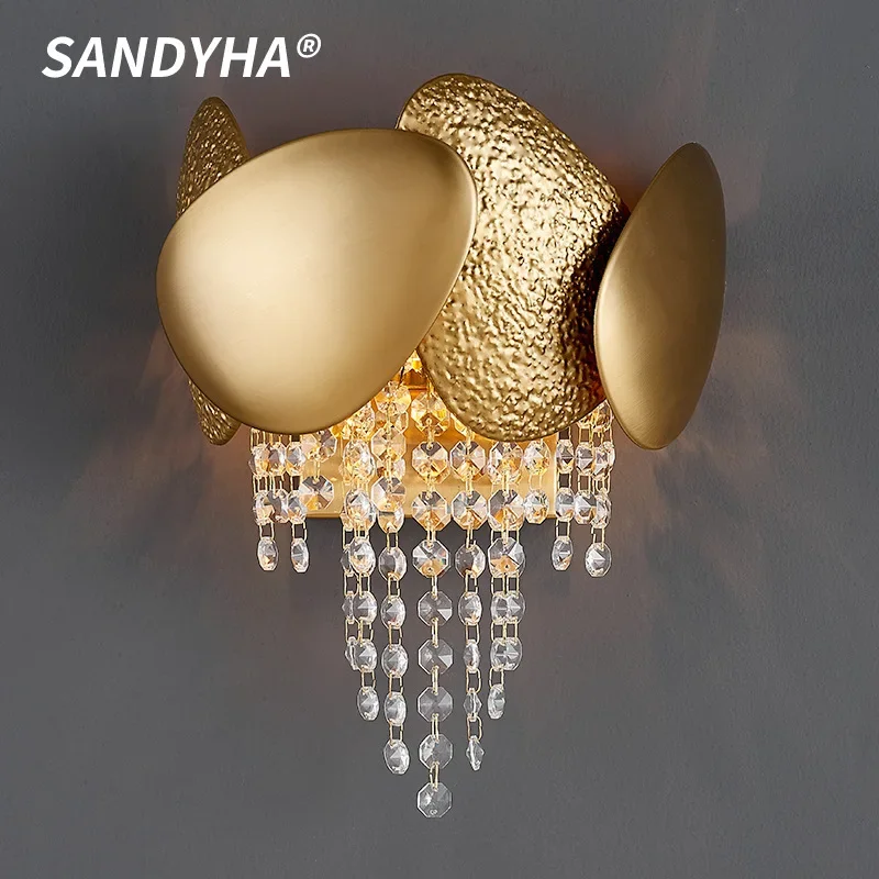 

SANDYHA Modern Living Room Crystal Wall Lamps Nordic Minimalist Lobby Corridor Villa Entrance Bedroom Bedside Decor Wall Lights