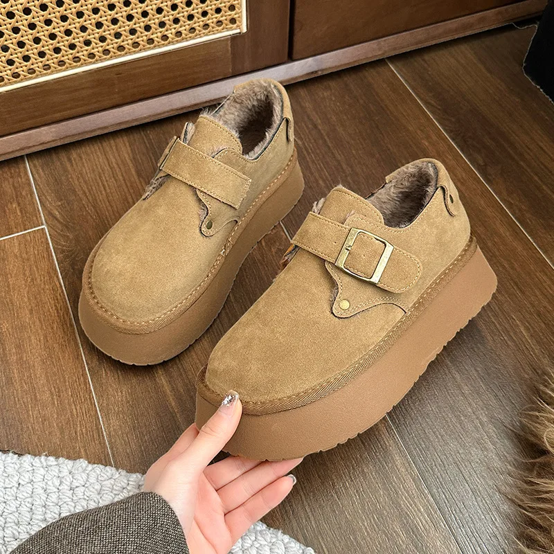 

Осень-зима, плюшевые зимние ботинки на толстой подошве, женские удобные теплые ботильоны с флисовой подкладкой, женские нескользящие хлопковые туфли на платформе Mujer