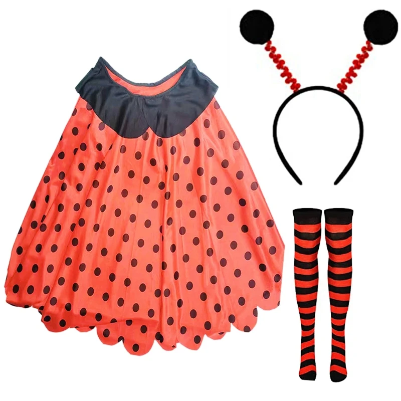 Ladybugs Costume Striped Stockings Headband Fancy Dress up Outfit Ladybird Suit