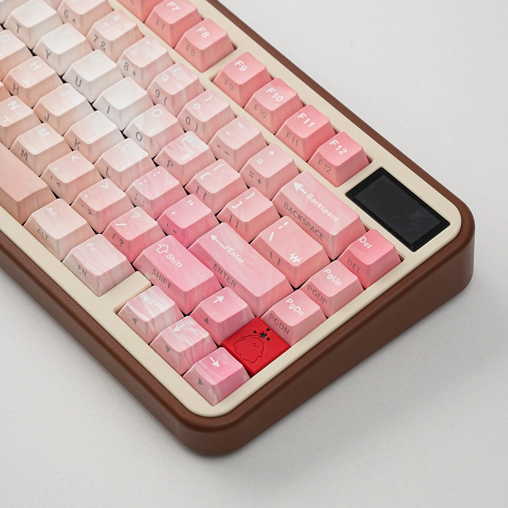 أغطية مفاتيح PBT متدرجة باللون الوردي الطازج أغطية مفاتيح كورية فرنسية روسية بإضاءة خلفية ملف تعريف الكرز للوحة المفاتيح الميكانيكية Mx Switch DE ES #2