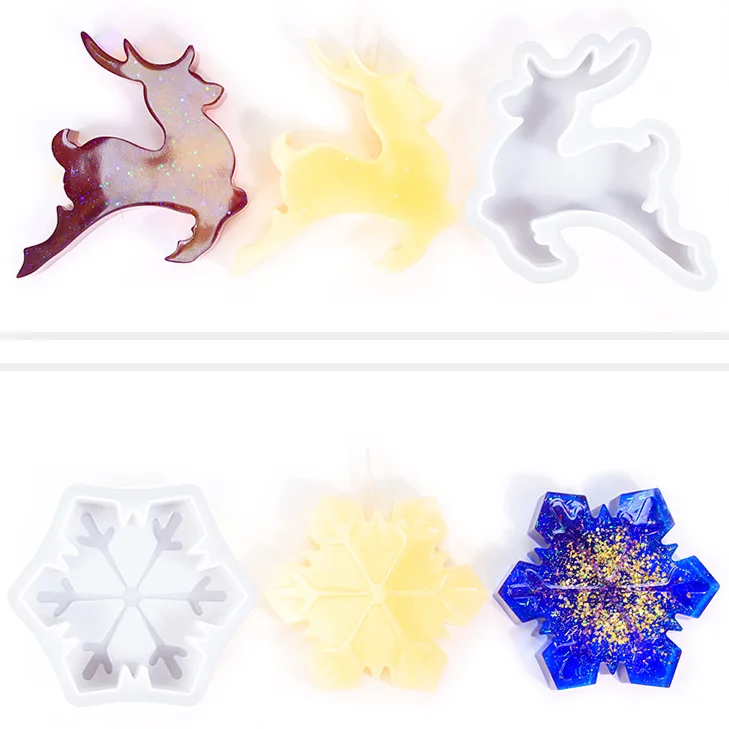 DIY Christmas Resin Molds Snowflake Tree Candle Holder Silicone Resin Mold 3D Christmas Tealight Ornament Epoxy Casting Mold