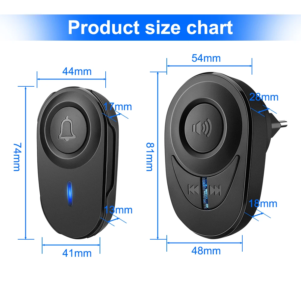 Wsdcam-Sonnette sans fil pour maison intelligente, sonnette de porte étanche, kit tendance, 48 musique, flash LED, 4 recyclages, volume réglable