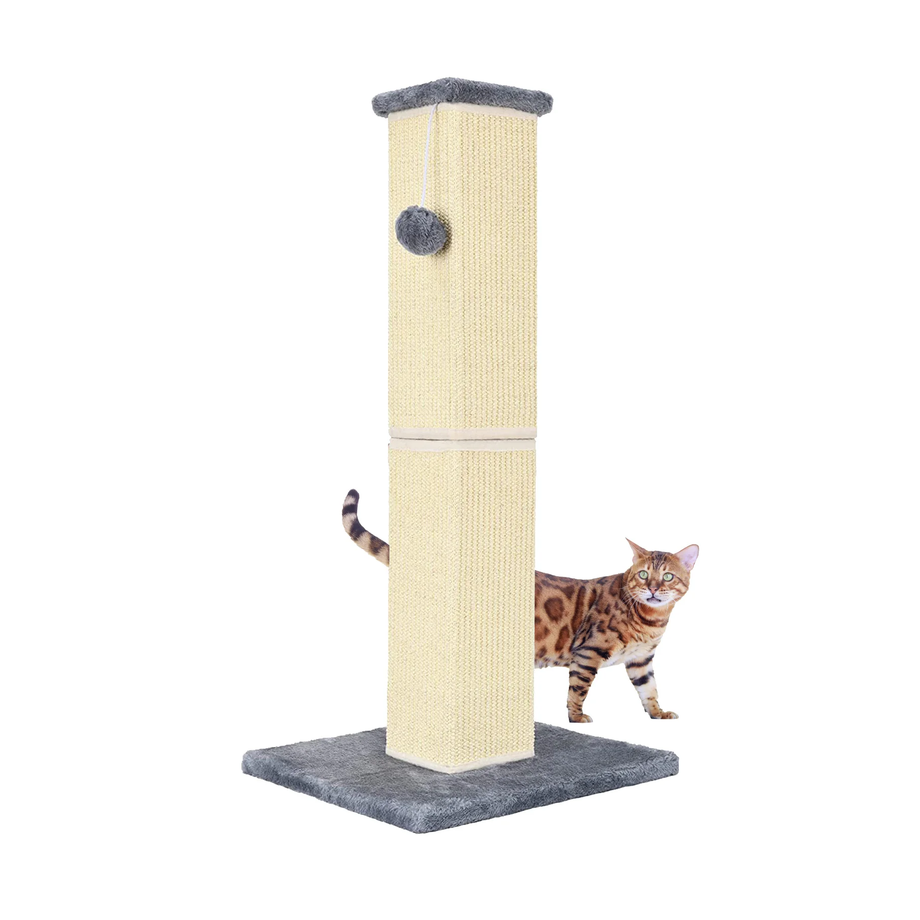 

Cat Scratching Post Tall Sisal Scratcher For Cats And Kittens With Sisal Rope And Hanging Plush Balls Toy For Interactive Play