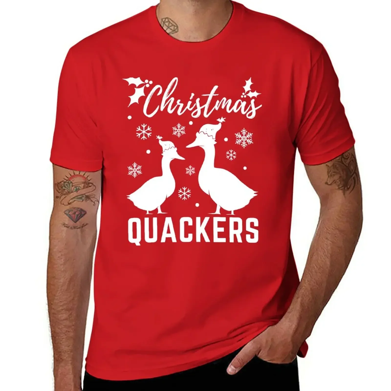 animal prinfor boys plus sizes Men's clothing Christmas Quackers,Funny Christmas Duck Pun,Christmas Pyjama Design T-Shirt