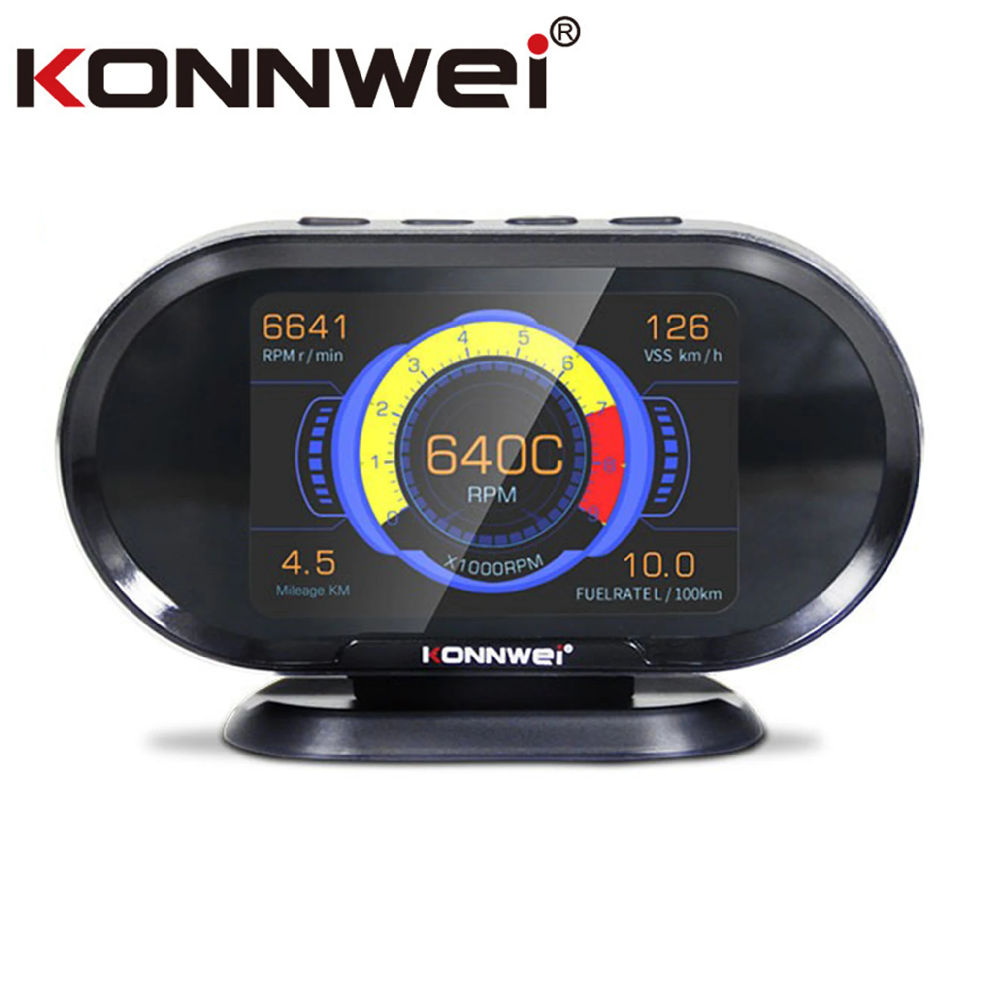 KONNWEI KW206 OBD2 HUD Digital Meter Speedometer Temperature Pressure  Fuel Consumption Gauge, 3.5-Inch Color LCD Display