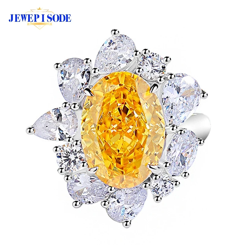 

JEWEPISODE 100% 925 Sterling Silver 10*14mm Citrine Padparadscha Rings for Women Sparkling Wedding Fine Jewelry Gift Wholesale