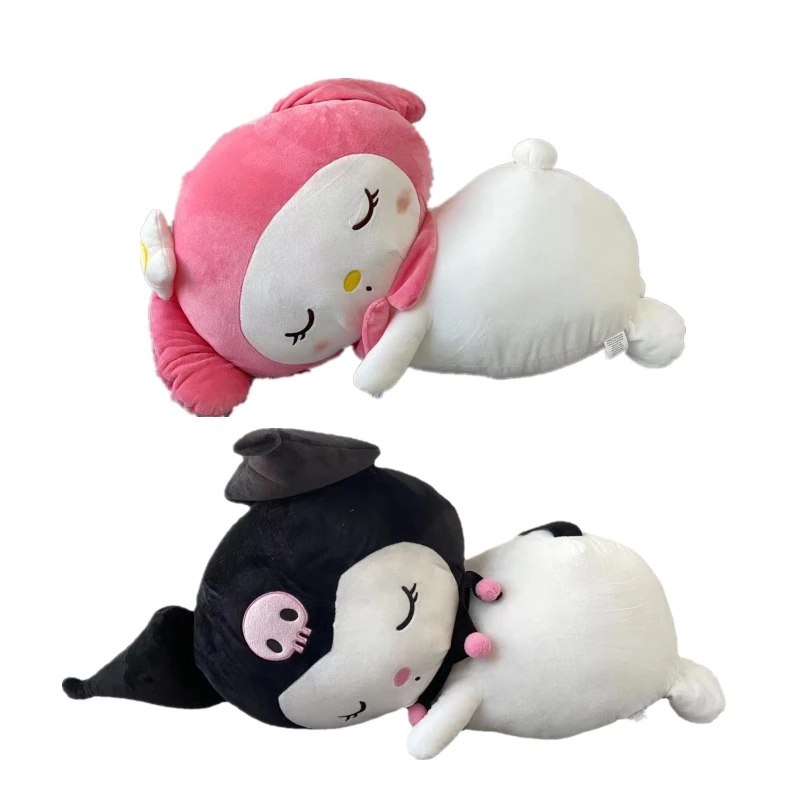 70cm Cute Lying Down Kuromi Plush Toy Soft Throw Pillow Kawaii Melody Plushies Cartoon Back Cushion Christmas Gift Girl