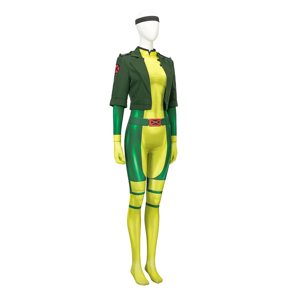 Xmen 97 Cosplay Anna Marie Rogue Costume Jumpsuits Coat Bodysuit Superhero Cosplay Suit Halloween Zentai Party