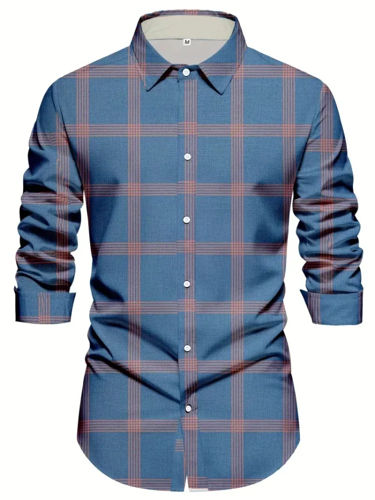 2025 nueva camisa informal a cuadros de manga larga con cuello levantado para hombre, ropa de moda para viajes de negocios para las cuatro estaciones