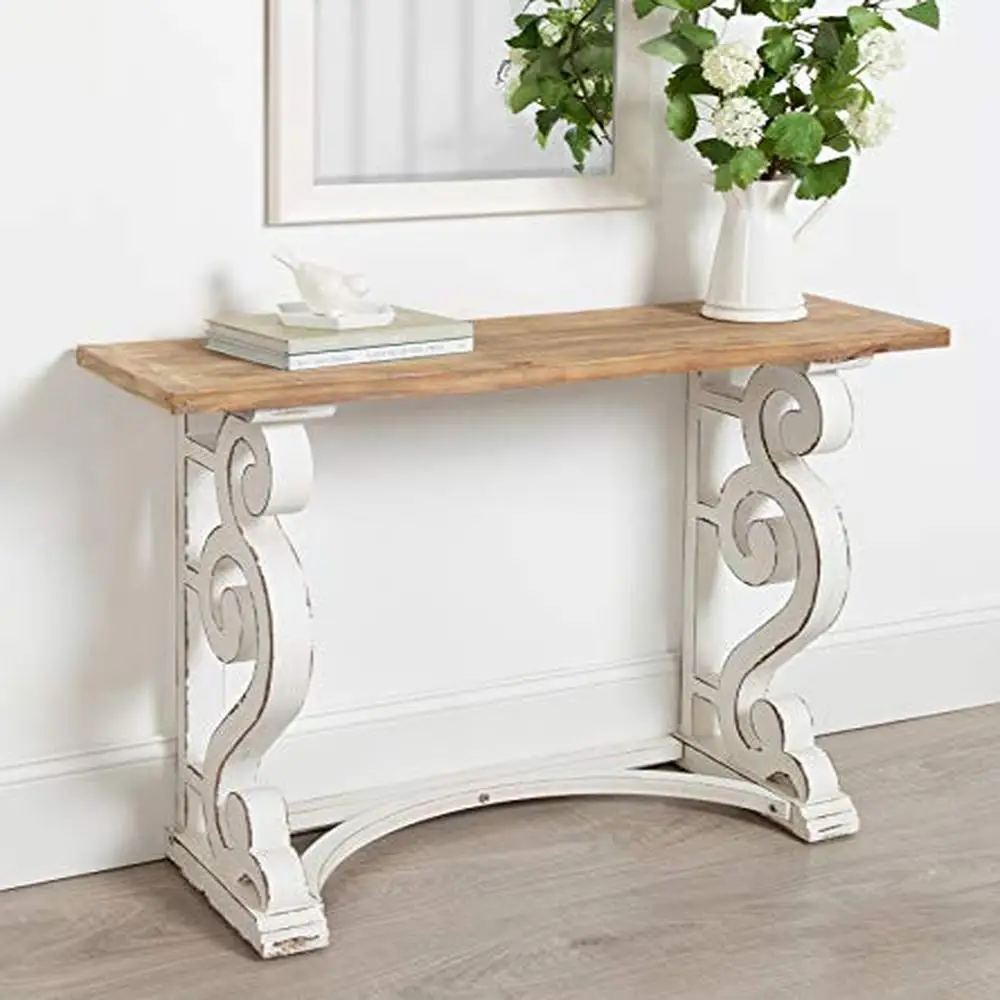 Solid Wood Console Table Natural Top French Country Style Entryway Hallway Living Room Décor Durable Versatile Design 42