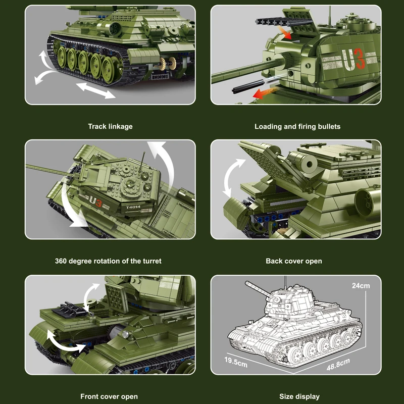 2052PCS Militaire WW2 Afstandsbediening T34 Tanks Bouwstenen Model MOC Idee Wapen Assembleren Bricks Speelgoed voor Jongens Verjaardagscadeau