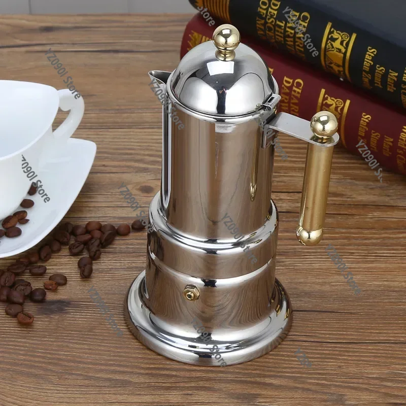 200ML Stainless Steel Moka Pot, 4 Cups Espresso Maker for Stovetop & Induction Cooker