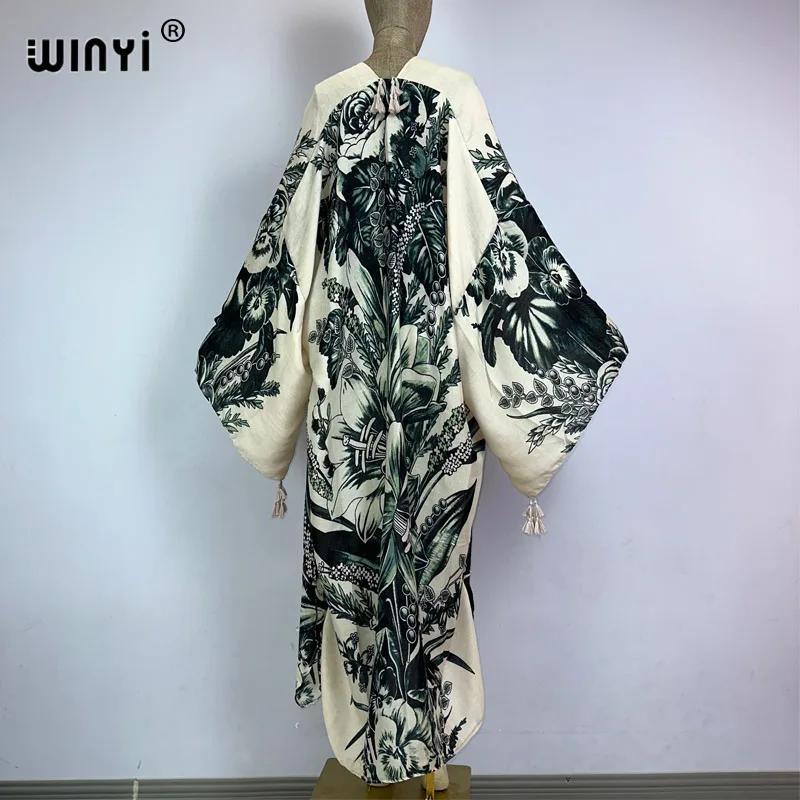 WINYI kimono Africa boho fashion print beach swimwear 2023 Elegant Cardigan sexy Holiday maxi beach wear swimsuit evening dress