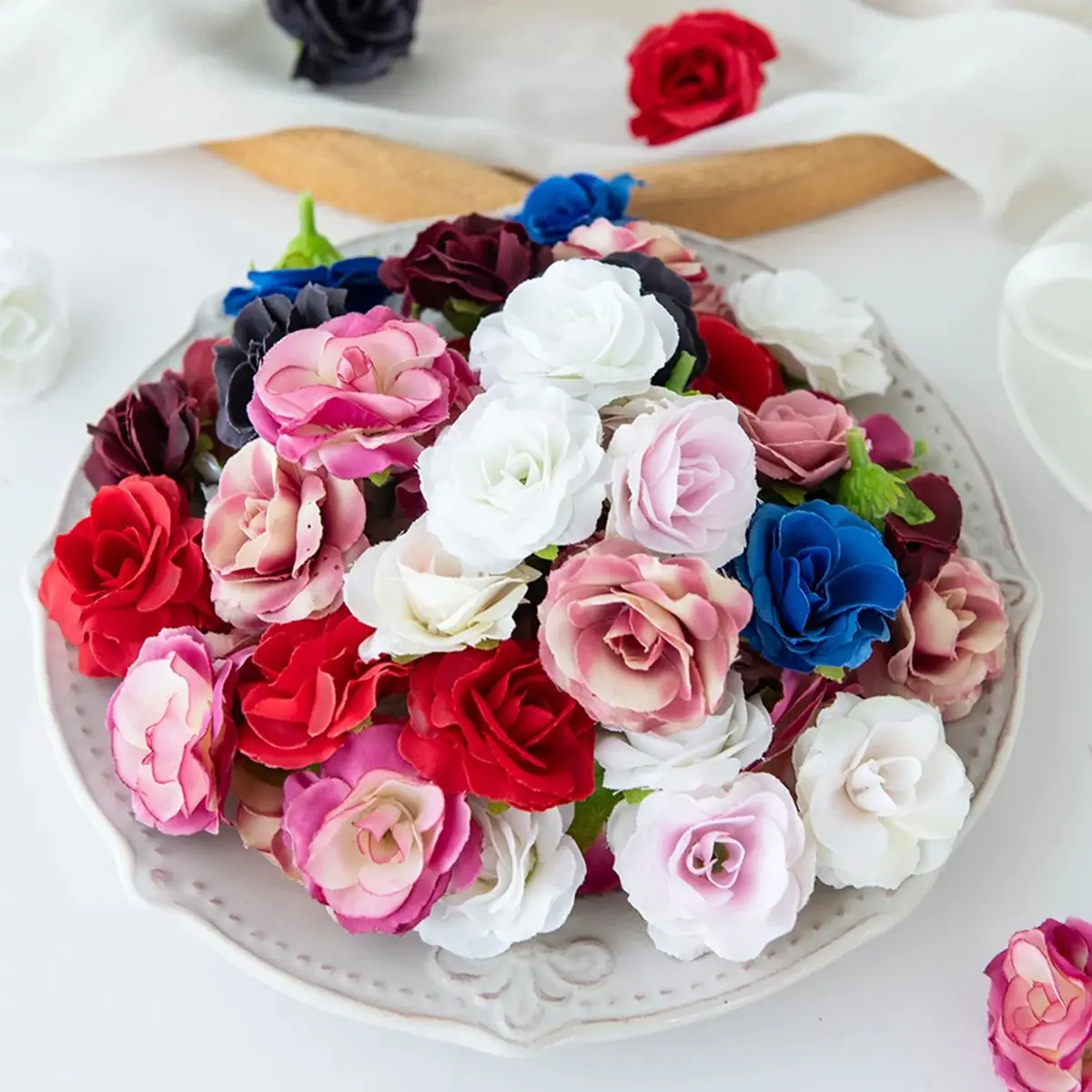 10/20 pièces de fleurs artificielles en soie, roses, bourgeons de thé, pour extérieur, jardin, mariage, festival, décoration de maison, chambre, cadeaux DIY, boîte à bonbons