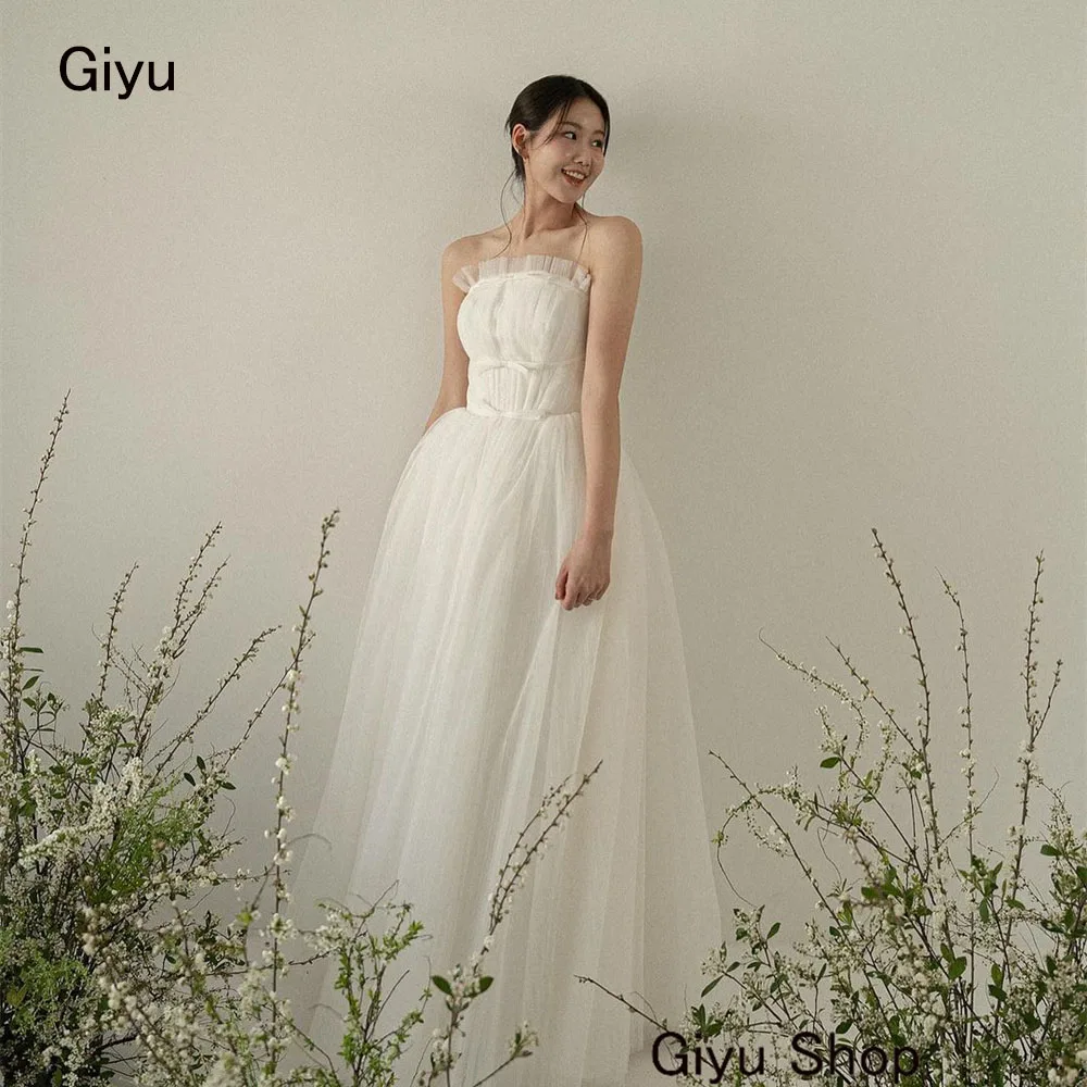 Giyu Fairy A-line-vestido de novia de Corea sin tirantes, sin mangas, longitud hasta el suelo, tul, vestido de noche