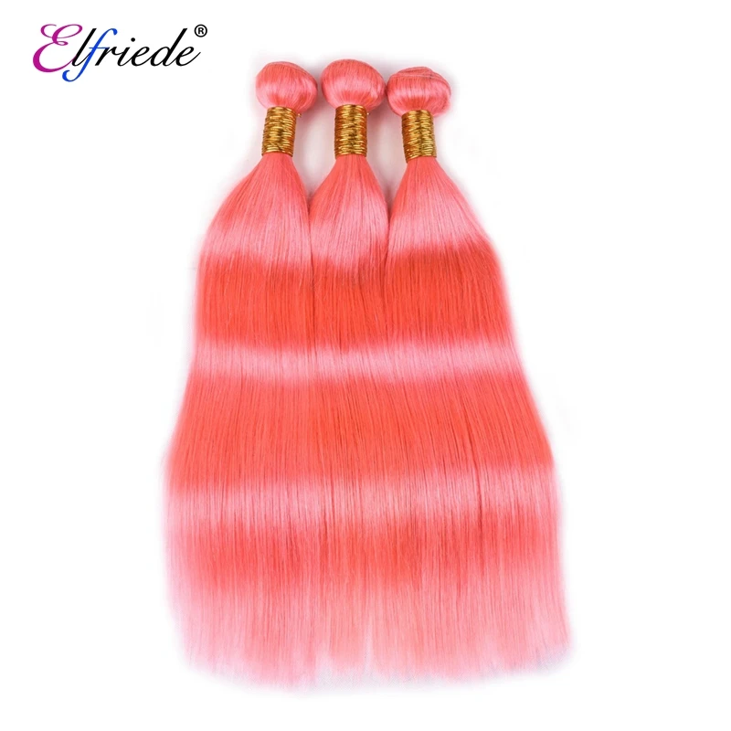 Elfriede Pink Straight Colored Human Hair Bundles 100% Human Hair Extensions Brazilian Remy 3/4 Bundles Deals Human Hair Wefts