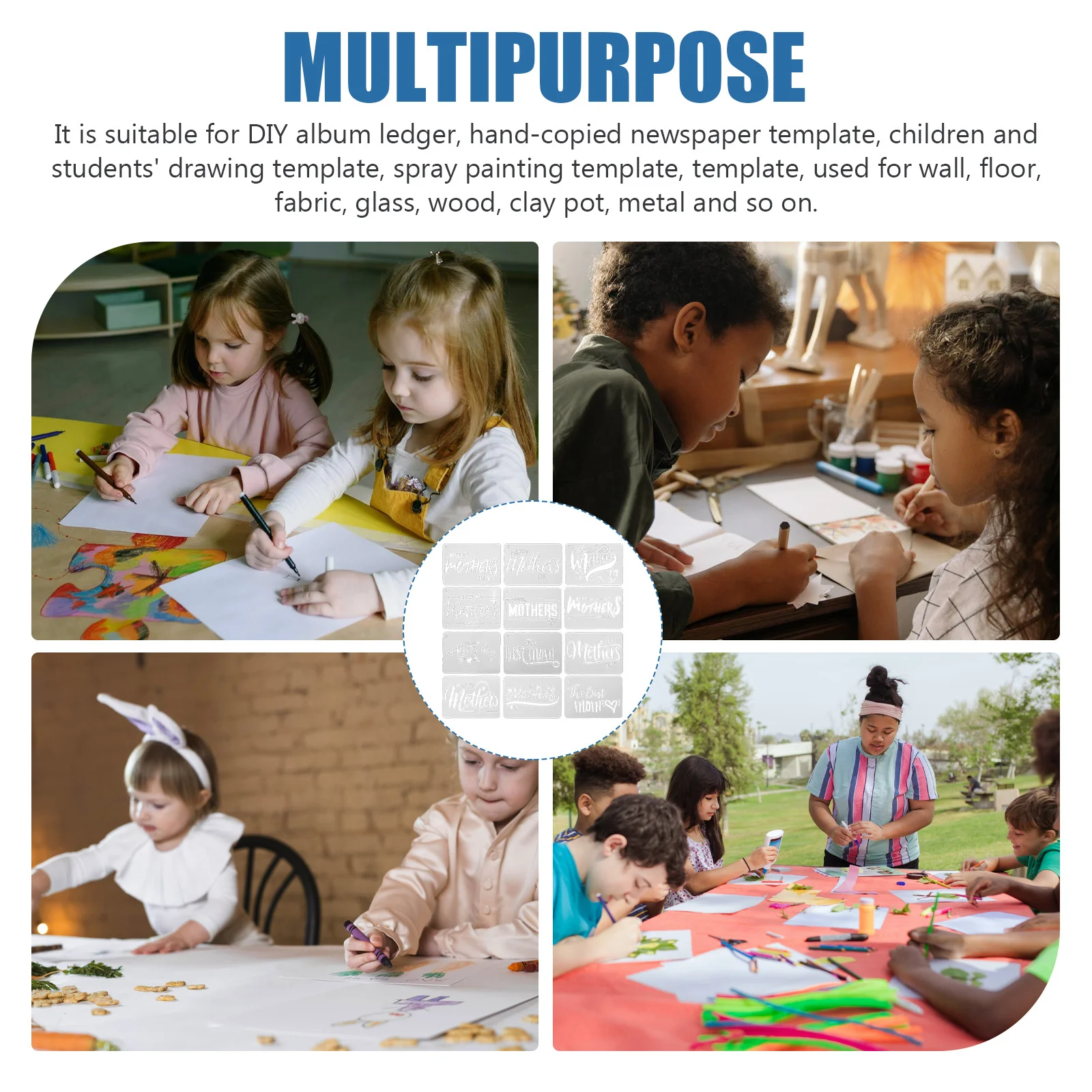 

12Pcs Mother's Day Painting Stencils Plastic Hollow Out DIY Wall Art Templates Kids Craft Drawing Supplies Handicraft DIY Tool