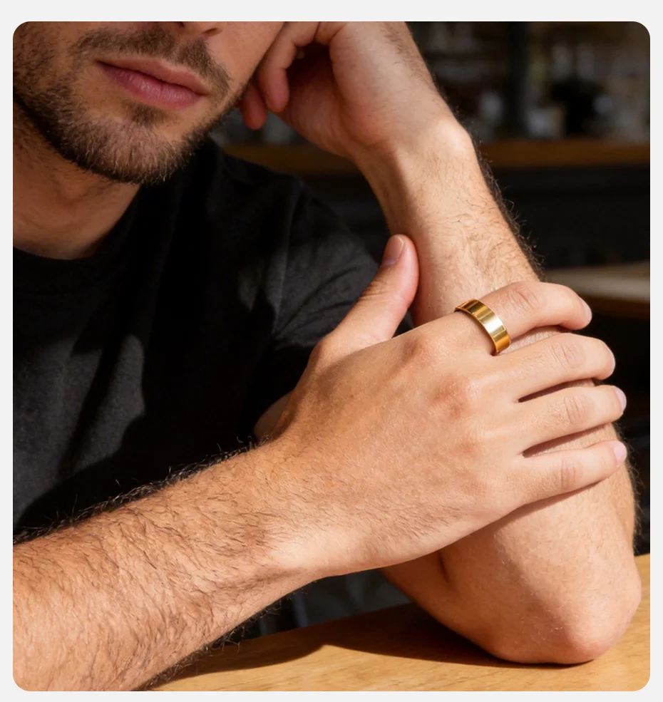 Vnox Hochzeits- und Verlobungsringe für Männer und Frauen, Edelstahlring in Goldfarbe, Schmuckgeschenk zum Jahrestag für Paare, US-Größe 5-12 – Detail 3