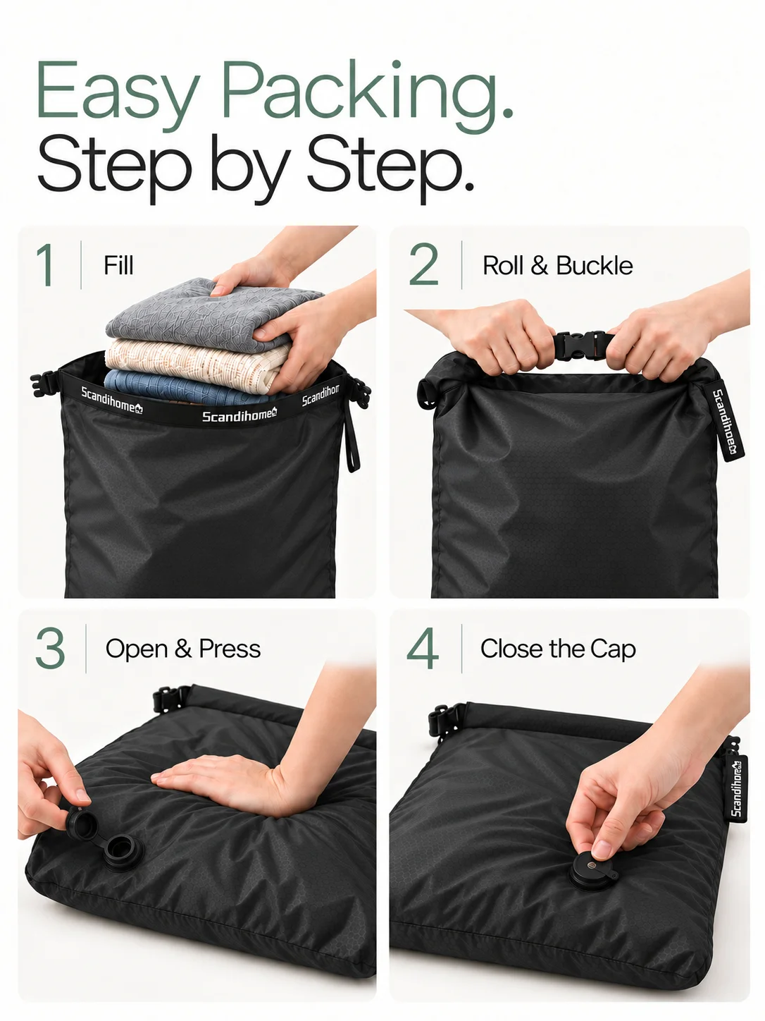 Luggage Vacuum Compression Bag Pump Free Reusable Vacuum Storage Bag 70% Space Save Waterproof Travel Clothes Sealed Packing Bag