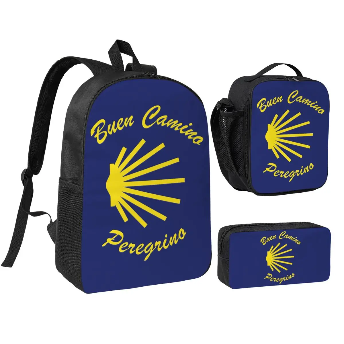 

Yellow Camino De Santiago Scallop Shell Backpack Boys Girls BookBag School Bag Shoulder Bags 3ps Insulated Lunch Bag Pencil Case