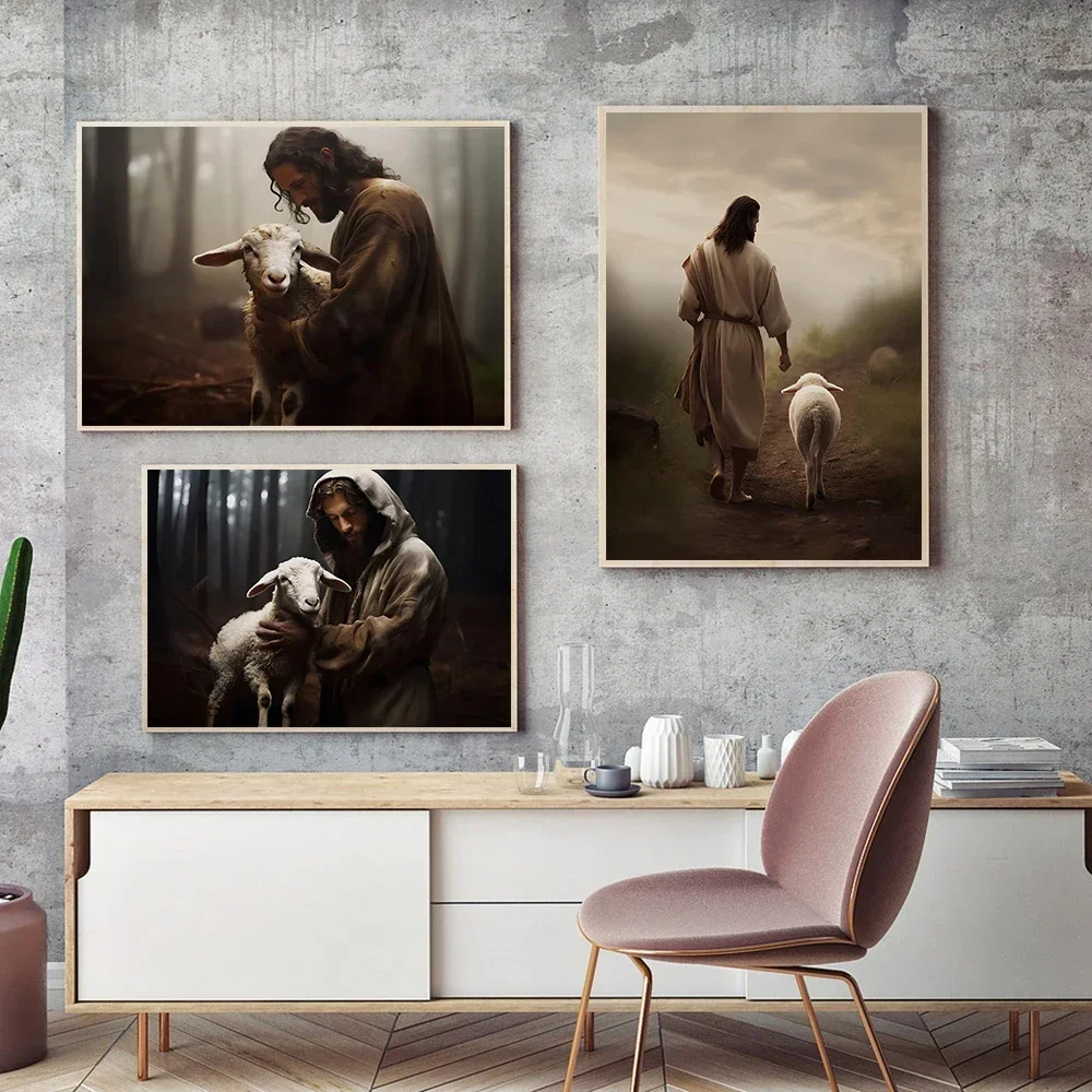 Jesus Christ Walking on Water Hand of God Jesus Portrait Classic Retro Poster Canvas Paintings Wall Art Pictures Home Decor