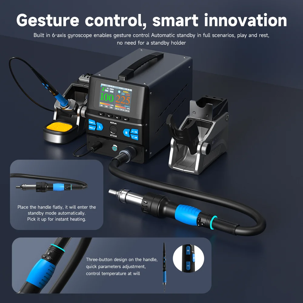 

AIXUN Professional HT316 Desoldering Station 2-in-1, 1400W Hot Air + 150W Soldering, WiFi/OTA, 6-Axis Gyroscope