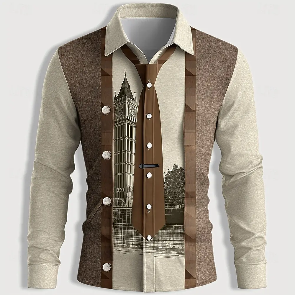 Retro Men's 2025 Long Sleeve Shirt Novelty Faux Collar and Suit Design Autumn Winter Streetwear Casual Comfort Slim Fit Shirts