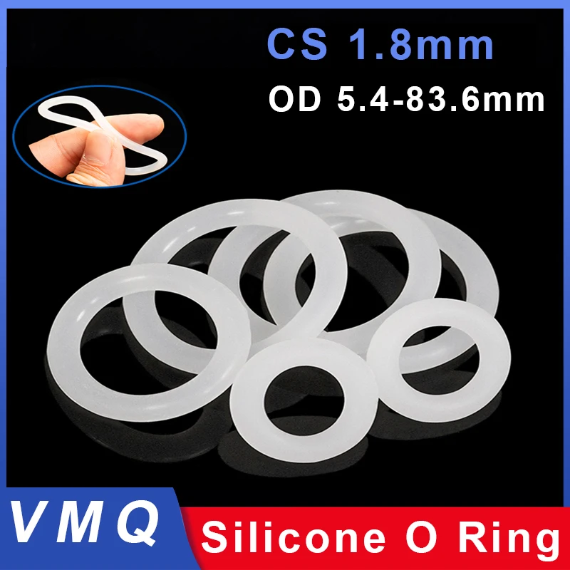 

White Silicone O Ring Gasket CS 1.8mm OD 5.4-83.6mm Food Grade VMQ Silicone Waterproof Washer Round O Shape Rubber Sealing Ring