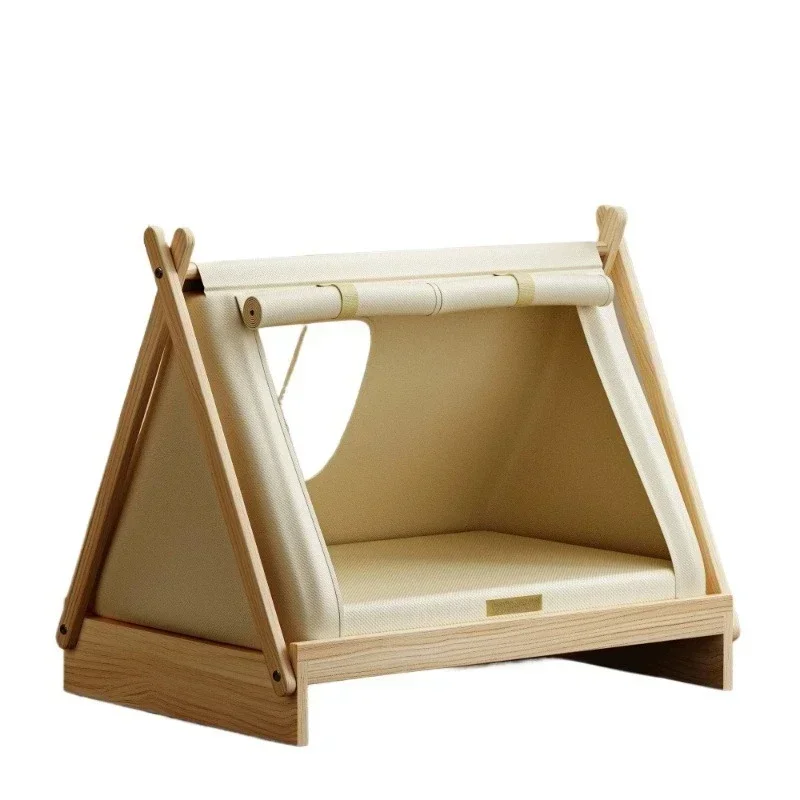 Modern Luxury Cream Plush Pet Dog Cat Sofa Bed Washable Soft Fuzzy Calming Tent Cat Bed