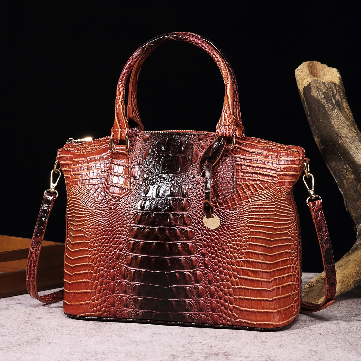 Crocodile Embossed Tote Bag Patent Leather Ombre Handbag Classic Style Satchel Purse Casual Large Crossbody Bag