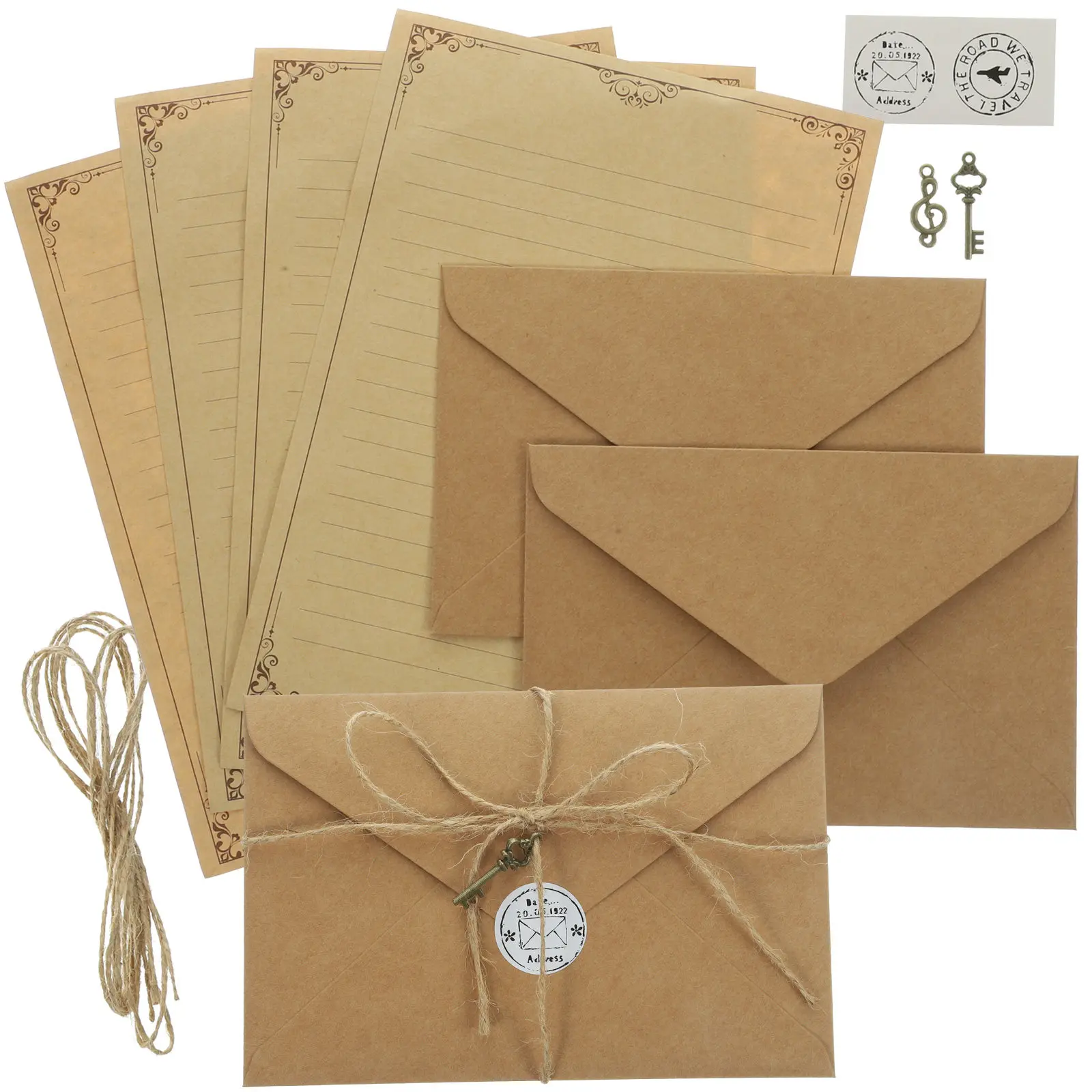 

2Sets Thick Smooth Writing Paper and Matching Envelopes Vintage Style Letter Papers Set for Poems Messages Notes Painting Travel