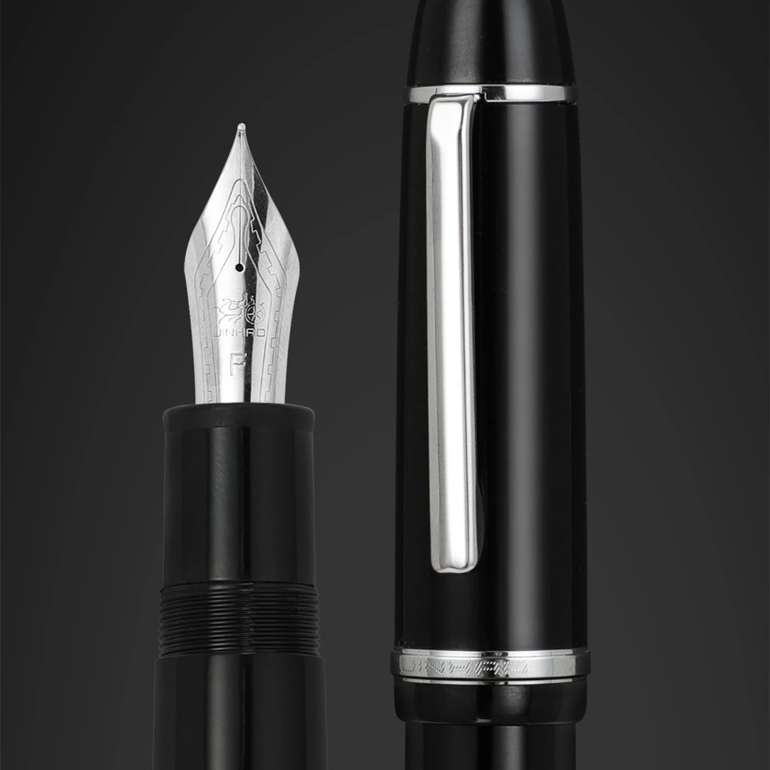 Jinhao X159 قلم حبر أسود أكريليك برميل الفضة تقليم إيرايوريتا غرامة بنك الاستثمار القومي أقلام الحبر للكتابة مكتب مدرسة الأعمال A7107