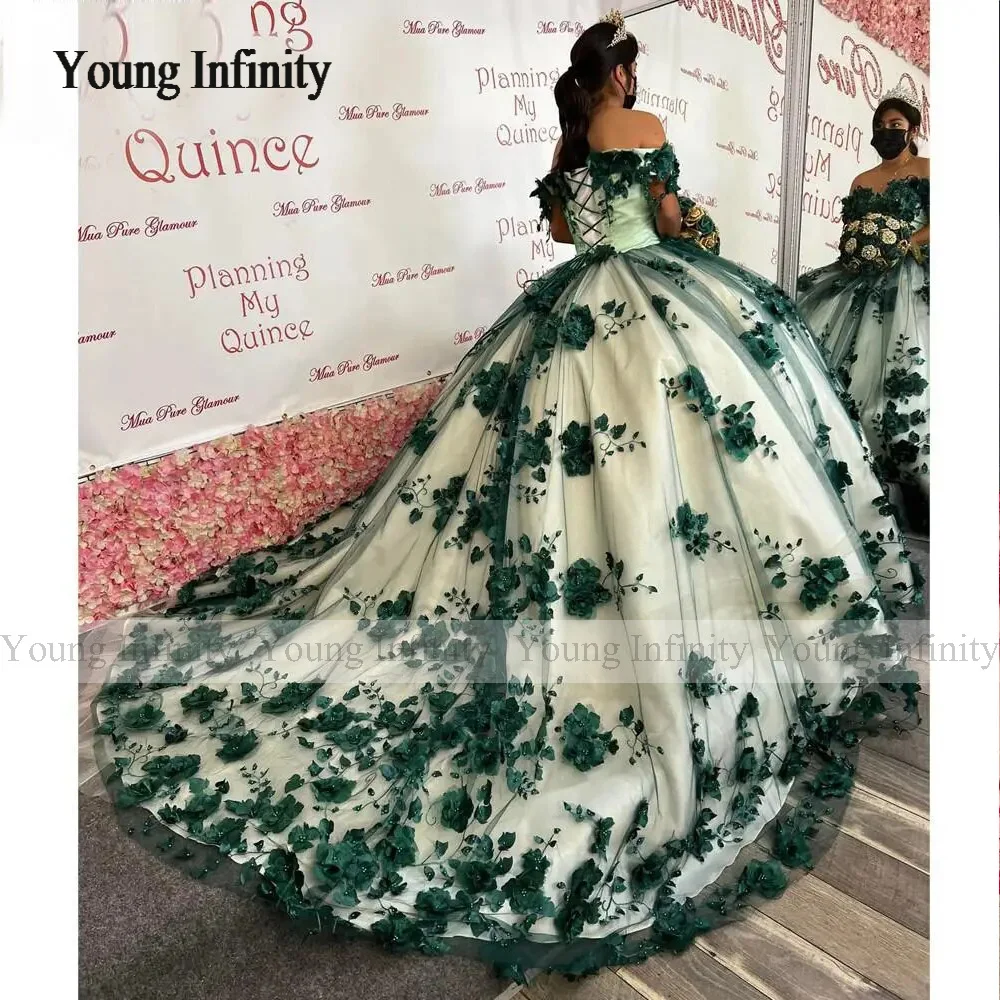 Customized 3D Floral Green Quinceanera Dress 2024 Sweet 16 Dress Birthday Ball Gown Prom Party Gown Pageant Vestidos de 15 Anos