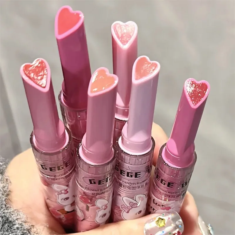 Mirror Glass Solid Lip Glaze Tint Flowers Water Light Heart Shape Lipstick Cute Rabbit Jelly Lip Gloss Korean Lip Tint Makeup