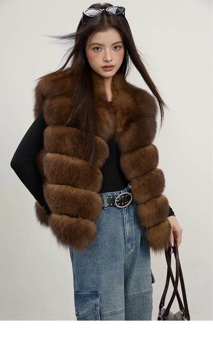 Modische Herbst-Frauen-Fellmäntel aus Kunstfell, Outdoor-Damen-Jacken ohne Ärmel, flauschig, dick, warm, Winter-Oberbekleidung, Damen-Streetwear – Detail 5
