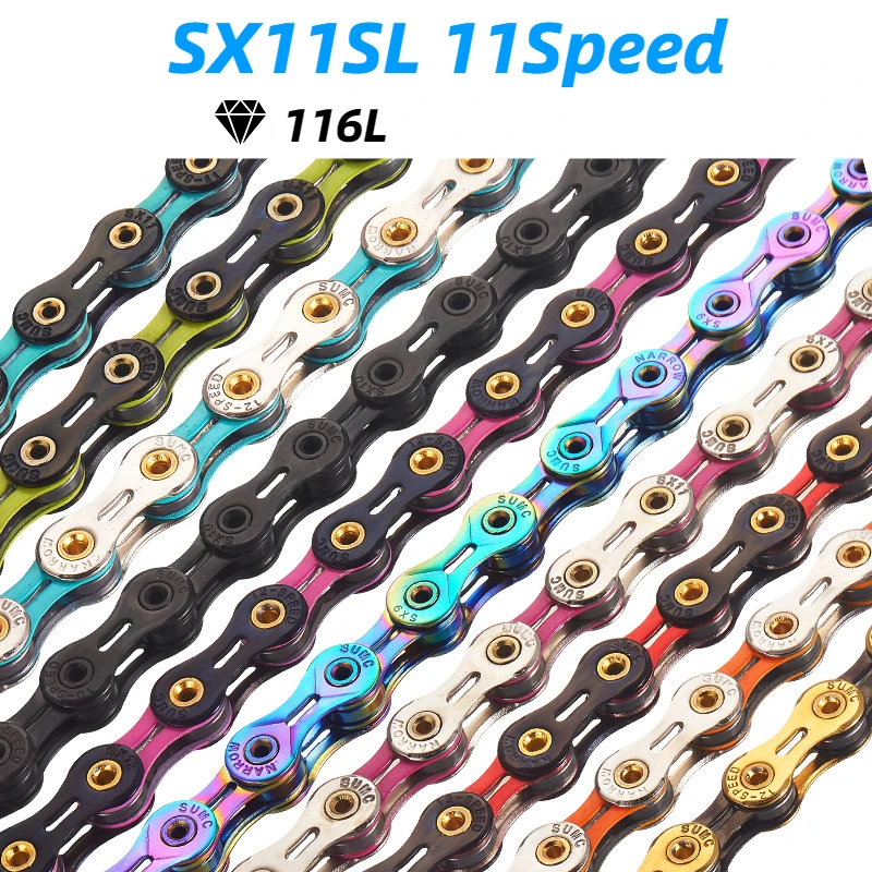 Bicycle Chains SUMC 11 Speed Rainbow Hollow Semi-hollow Magic Buckle Road Bike Bicycle Chain Length 116L Weight 250g