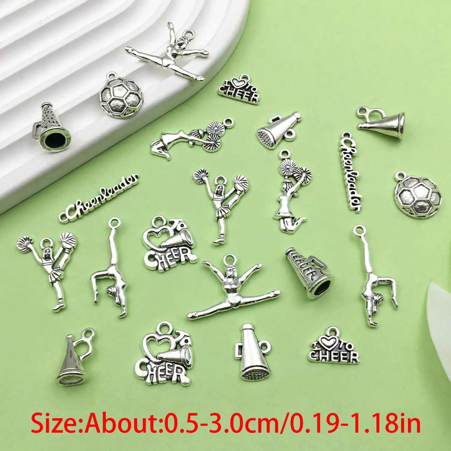 20/22pcs Antique Silvery Cheerleading Design Charms Alloy Sport Pendants For DIY Bracelet Necklace Jewelry Making Accessories