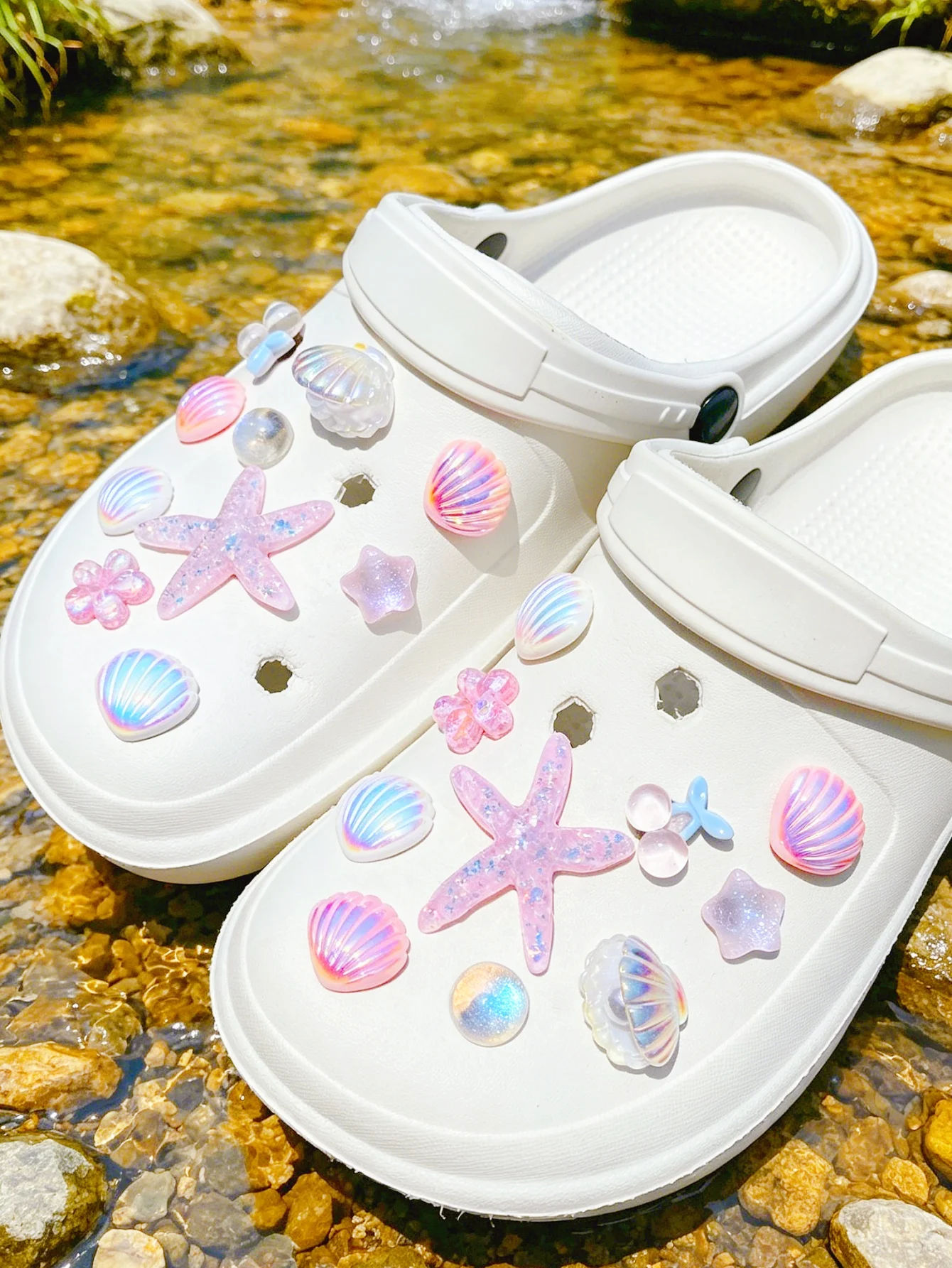 20 Pcs Pink Starfish & Shell DIY Shoe Charms, Versatile ABS Detachable Garden Clog Accessories & Outdoor Floral Decorations – Pe