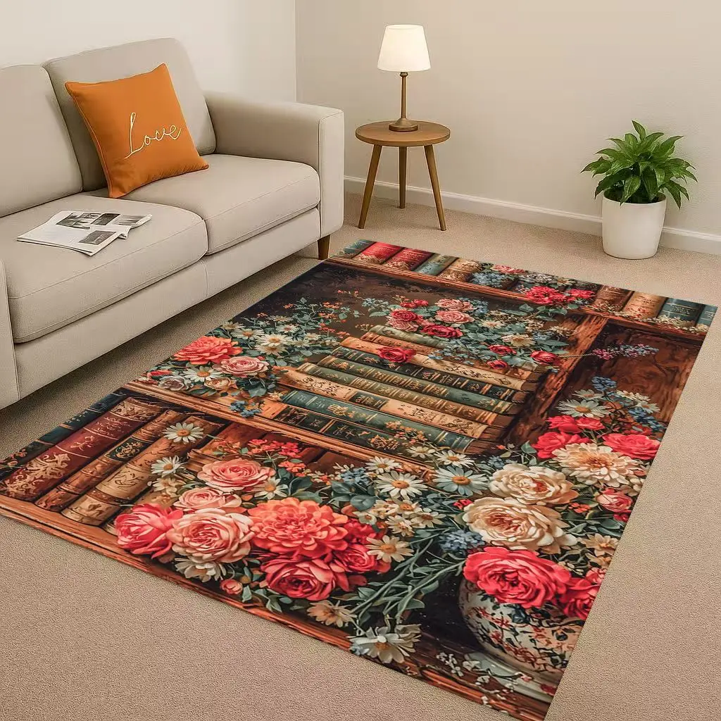 

HD Magic Book Library Bookshelf Living Room Non-Slip Area Rug Soft Carpet for Bedroom Sofa , Easy Clean Home Doormat Playmat