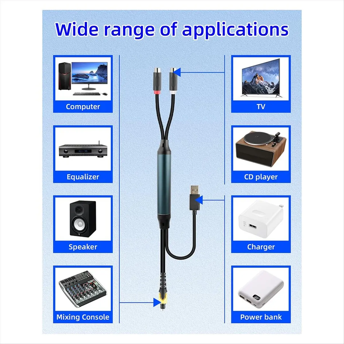 A10I Digital Fiber to Female Cable with USB Power Cable for TV, Set-Top Box, DVD Blu-Ray and Other Equipment