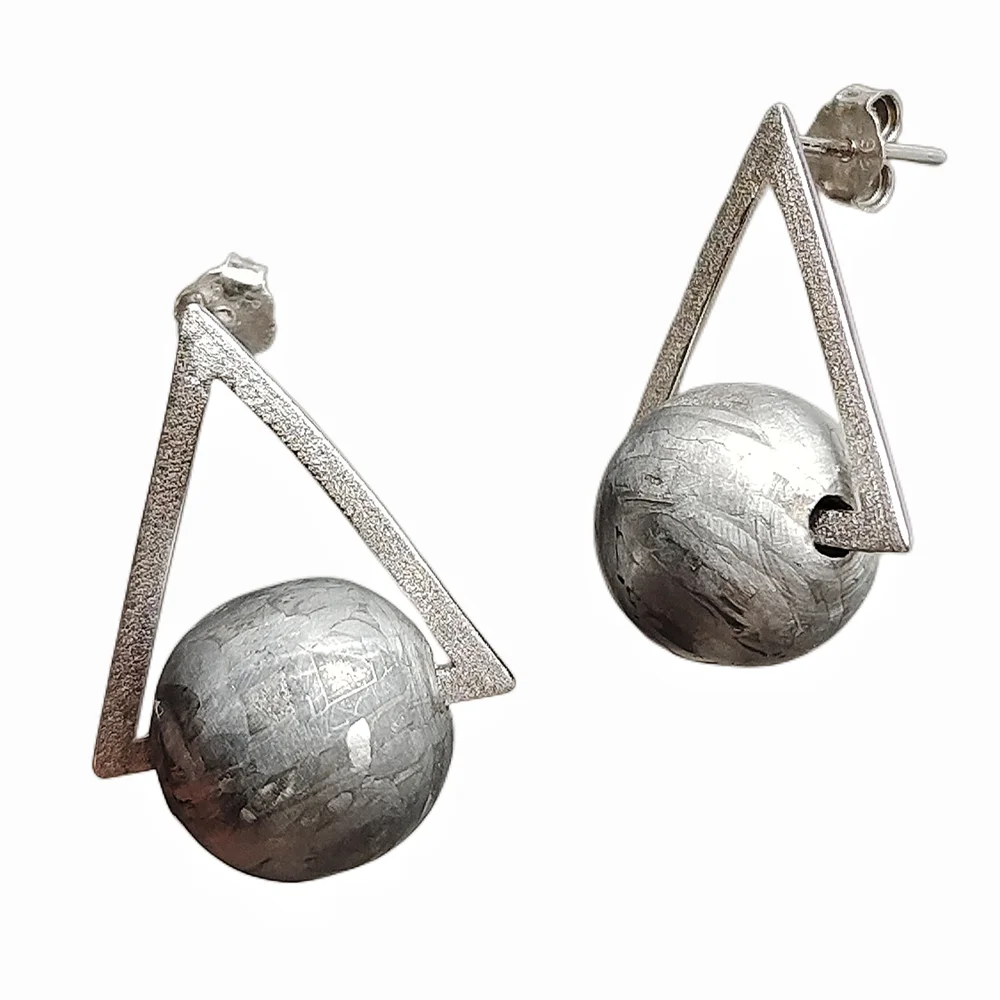 

Iron Meteorite Earrings Jewelry Muonionalusta Natural Meteorite Earrings Gift S925 Sterling Silver Shell